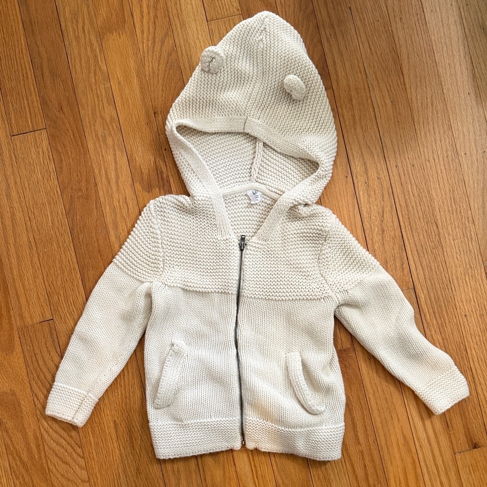 Baby Gap Cream Knit Hooded Zip Sweater